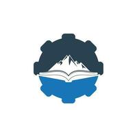 montagna libro Ingranaggio forma concetto vettore logo design. natura e libreria simbolo o icona