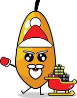 carino Natale papaia frutta portafortuna vettore con santo Clouse regalo treno