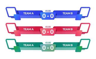 tabellone segnapunti contro squadra un' vs squadra B per sport inferiore terzo con tempo e risultato duello battaglia vettore