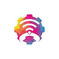 chiamata Wi-Fi Ingranaggio forma concetto logo design vettore modello. Telefono e Wi-Fi logo design icona