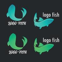 un' impostato di pesce loghi. pesce logo nel verde e blu. logo per il negozio. Stampa per vestiario. vettore