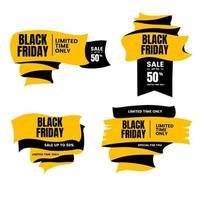 nero Venerdì promozione distintivo impostato bandiera stile nero giallo colore vettore