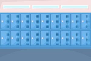 chiuso armadietti nel condimento camera piatto colore vettore illustrazione. Conservazione per personale Oggetti. metallo armadietti nel palestra. completamente modificabile 2d semplice cartone animato interno con rosa parete nel sfondo