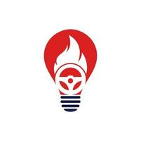 fuoco autista lampadina forma concetto logo vettore design modello. auto timone ruota ardente fuoco logo icona vettore illustrazione design