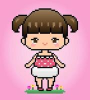 8 -morso pixel, carino bambino ragazza carattere. anime cartone animato ragazza nel vettore illustrazioni per gioco risorse o attraversare Cucitura modelli.