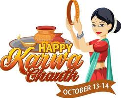 contento karwa chauth testo design vettore