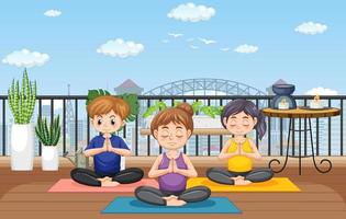 persone praticante yoga esercizio e meditazione vettore