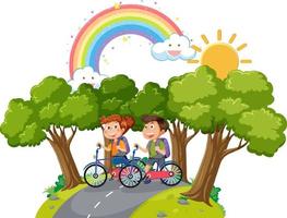 contento bambini equitazione bicicletta a parco vettore