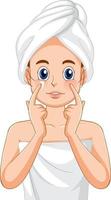 un' donna nel asciugamano fare viso massaggio vettore