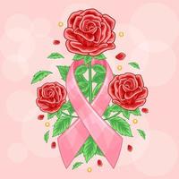 illustrazione di rose rosse per la consapevolezza del cancro al seno vettore