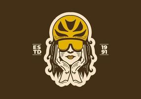 Vintage ▾ arte illustrazione di un' donna indossare bicicletta casco vettore