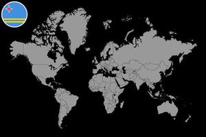 mappa pin con bandiera aruba sulla mappa del mondo. illustrazione vettoriale. vettore