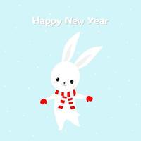 coniglio cartoni animati, i fiocchi di neve su blu sfondo vettore illustrazione. carino infantile Stampa. saluto carta contento nuovo anno.