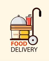 design di consegna cibo in stile piatto con scatole di cibo vettore