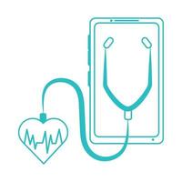 in linea medico, smartphone stetoscopio consulente medico protezione covid 19, linea stile icona vettore