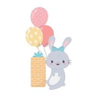 buon compleanno coniglio regalo e palloncini celebrazione decorazione card vettore