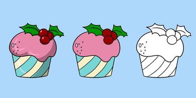 orizzontale impostato di immagini, delizioso Cupcake con delicato crema e rosso frutti di bosco, vettore illustrazione nel cartone animato stile su un' colorato sfondo