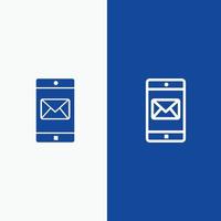 applicazione mobile mobile applicazione posta linea e glifo solido icona blu bandiera linea e glifo soli vettore