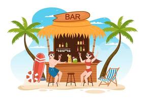 tropicale cocktail bar servendo alcolizzato frutta succo bevande o cocktail di il mare su piatto mano disegnato cartone animato modello illustrazione vettore