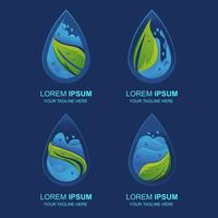 impostato naturale liquido e foglia logo vettore. liquido e foglia illustrazione vettore