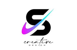 S lettera logo design con creativo viola blu svolazzare. lettera S iniziale icona con curvo forma vettore