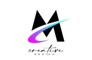 m lettera logo design con creativo viola blu svolazzare. lettera m iniziale icona con curvo forma vettore