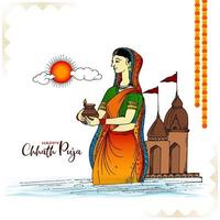 contento chhath puja tradizionale Festival bellissimo sfondo vettore