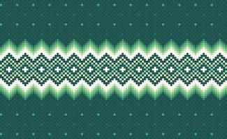 geometrico etnico modello, vettore ricamo ornamentale sfondo, verde e bianca pixel orientale stile