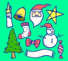Natale collezione impostato scarabocchio illustrazione cartone animato schizzo colorato per tatuaggio, adesivi, eccetera vettore
