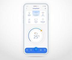smartphone inteligente casa controllato App UX ui, IoT Internet di cose tecnologia, digitale futuro casa automazione tecnologia, inteligente dispositivi applicazione Telefono, Wi-Fi cctv illuminazione riscaldamento aria, vettore illustrazione