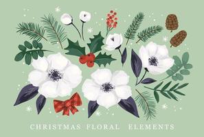 impostato di Natale floreale design elementi. fiori, foglie, aghi, frutti di bosco. vettore