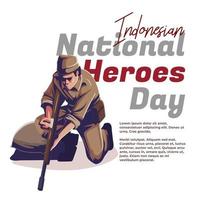 indonesiano dell'eroe giorno illustrazione di un' soldato trasporto un' arma vettore