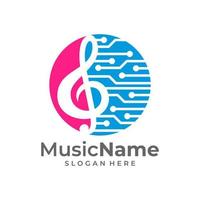 Tech musica logo vettore. circuito musica logo design modello vettore
