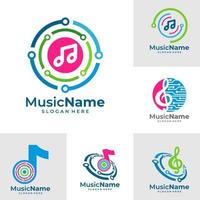 impostato di Tech musica logo vettore. circuito musica logo design modello vettore