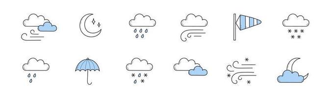 tempo metereologico icone, meteorologia previsione segni vettore
