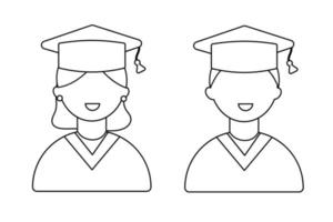 un' alunno sorrisi su la laurea giorno. uomo e donna nel linea stile. vettore illustrazione.