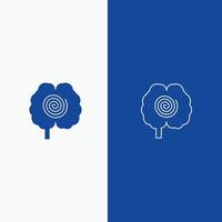 cervello testa ipnosi psicologia linea e glifo solido icona blu bandiera linea e glifo solido icona blu vettore