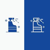 spray pulizia detergente Prodotto linea e glifo solido icona blu bandiera linea e glifo solido icona Blu vettore