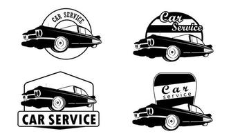classico Vintage ▾ retrò nero e bianca macchina. vettore logo design impostato
