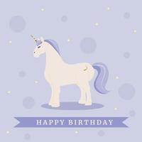 unicorno compleanno carta nel leggero viola vettore