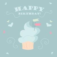 compleanno carta con un' Cupcake su un' leggero blu sfondo vettore