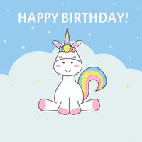 unicorno compleanno carta vettore