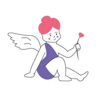 Cupido, il angelo ragazza si siede con un' cuore vettore