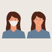 Come per indossare un' maschera donna, ragazza. infografica. coronavirus protezione concetto, covid 19. vettore