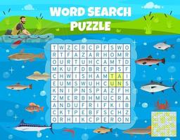 parola ricerca puzzle con cartone animato pescatore su pesca vettore