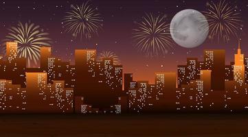 paesaggio urbano con scena di celebrazione di fuochi d'artificio vettore