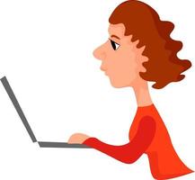 donna Lavorando su computer portatile, illustrazione, vettore su bianca sfondo.