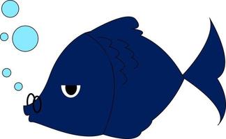 blu pesce con occhiali, illustrazione, vettore su bianca sfondo.