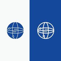 mondo Internet calcolo globo linea e glifo solido icona blu bandiera vettore