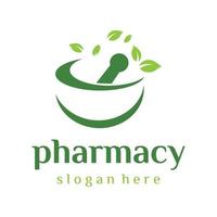farmacia logo modello design con ciotola e pestate erbaceo medicina.logos per medicinale, medico, ospedale e farmacia. vettore